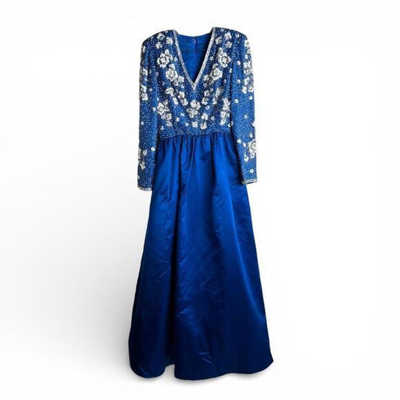 Victoria Royal Ltd Dresses & Skirts - Vintage Victoria Royal Lillie Rubin Blue Beaded Silk Gown